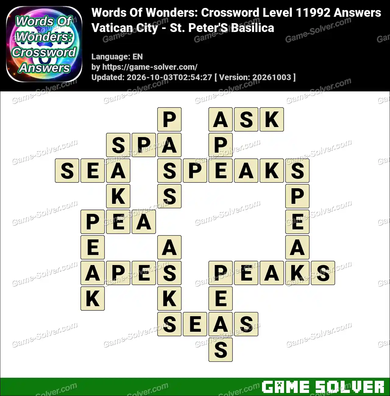 Words Of Wonders: Crossword Level 11992 Answers – Vatican City – St. Peter’S Basilica